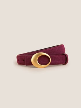 Luxury Suede Cowhide Belt With Oval Alloy Buckle - Angora Red / One Size