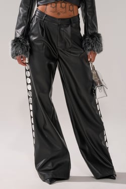 AKIRA Time After Time Faux Leather Trouser Pants | Black | Size Large