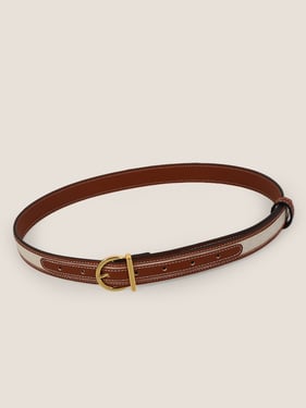 Premium Cowhide & Fabric Patchwork Belt With Alloy Buckle - Brown / One Size