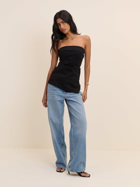 Black Jersey Ponte Longline Bandeau Top