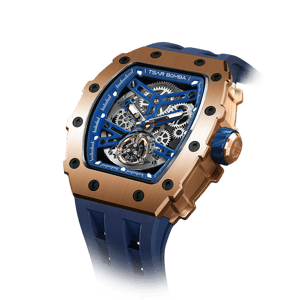 TSAR BOMBA Men's Automatic Watch | Gold Blue | Stainless Steel Case | Japanese Mechanical Skeleton Movement | Luxury Sport Wristwatch | Elemental TB8208A