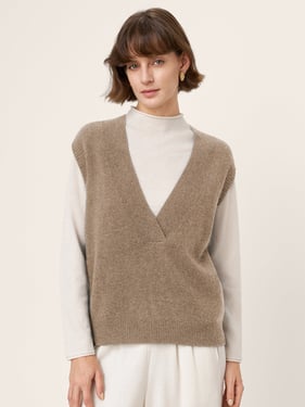100% Mongolian Cashmere Sleeveless V-Neck Knit Vest HARMONY - Cocoa Brown / L