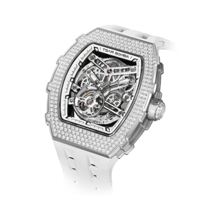 TSAR BOMBA Men's Automatic Watch | White | Elemental TB8208D | High-Tech Ceramic Bezel | Japanese Mechanical Skeleton Movement | 316L Stainless Steel Tonneau Luxury Sport Watch