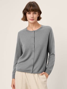 100% Extra-Fine Merino Wool Buttoned Knit Cardigan CAYLA - Charcoal Grey / L