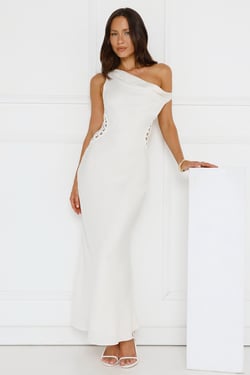 Pure Magic Linen Blend Off Shoulder Maxi Dress Cream