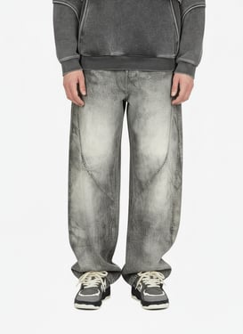 Vintage Heavy Distressed Washed Barrel Jeans - Gray / 2XL