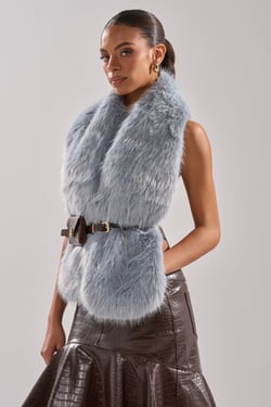 AKIRA Its Giving Fur Blouse | Light Blue | Size 1X/2X