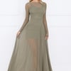 Champagne Streams Mesh Maxi Dress Olive