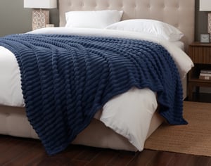 QE Home Ribbed Plush Blanket in Ink, Blue, Queen