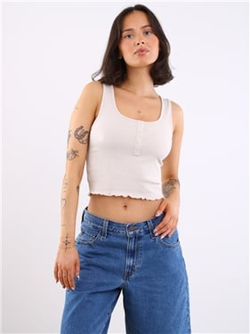 Brave Soul Popper Cropped Vest Top - Stone - XS