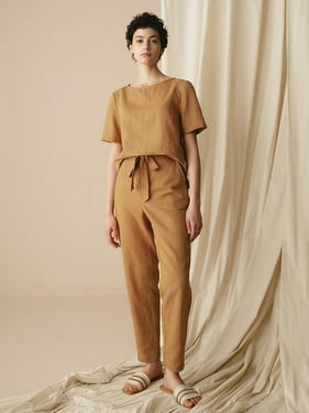 100% Linen Two-Piece Casual Linen Tracksuit COLLEEN - Peanut / XXL
