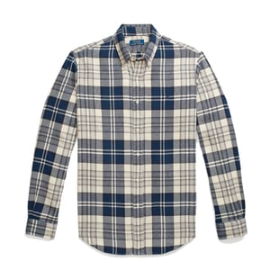 Polo Ralph Lauren Custom Fit Plaid Brushed Flannel Shirt Off White/Navy