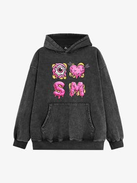 Street Dripping Letter Eyeball Graffiti Hoodie - Washed Black / XXL