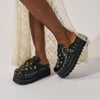 AKIRA Azalea Wang Mavis Flat Shoes Embellished Clog | Black | Size 10