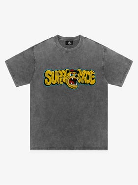 Street Graffiti Trendy Tiger Head Font T-Shirt - Washed Ash / XXL