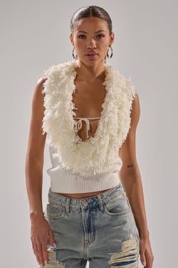 AKIRA Carly Fringe Open Front Sweater In Ivory | Size XL