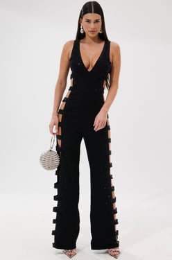 AKIRA Your Main One Cutout Jumpsuit With Rhinestones | Black | Size 2X