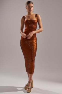 AKIRA Classy But Sassy Rhinestone Midi Dress In Rust | Size 1X