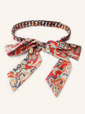 Vintage Blossom Bow Silk Scarf with Woven Belt OPHELIA - Coral / One-Size