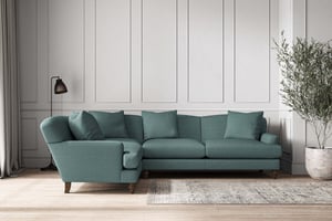 nkuku Deni Large Right Hand Corner Sofa | Make To Order | Recycled Cotton Teal | Recycled Cotton Airforce