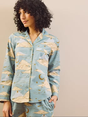 Womens Cotton Traditional Pyjamas Light Blue Cloudy Skies - 3XL / 22-24 / Blue
