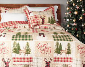 QE Home Glad Tidings Coverlet Set, Scenic, Red, Twin