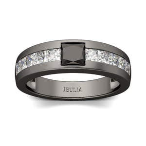 Jeulia Black Tone Cool Princess Cut Sterling Silver Men's Band