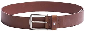 Tommy Jeans Denton Rounded Buckle Leather Belt - Dark Tan - M