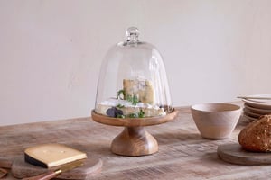 nkuku Kannati Mango Wood & Glass Cheese Stand | Serveware | One Size | Clear