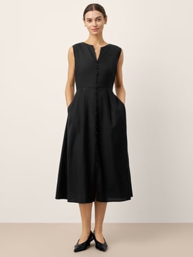 Linen-Lyocell V-Neck Sleeveless Maxi Dress WILLOW - Charcoal Black / XXL