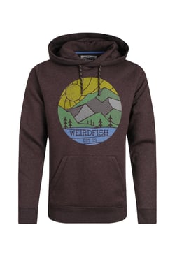 Weird Fish Bryant Front Print Graphic Popover Hoodie Mulled Wine Size 3XL