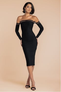 Goddiva Boobtube Ribbed Midi Dress With Split - Black