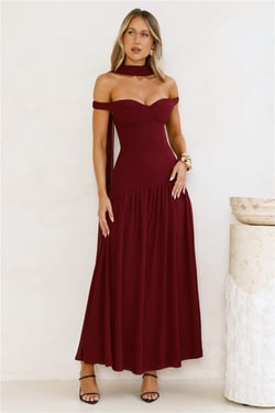 The Style Spotlight Off Shoulder Maxi Dress Burgundy