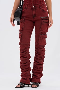 AKIRA It Gets Easier Stacked Cargo Pants | Burgundy | Size 1X