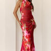Fall Florals Halter Maxi Dress Wine