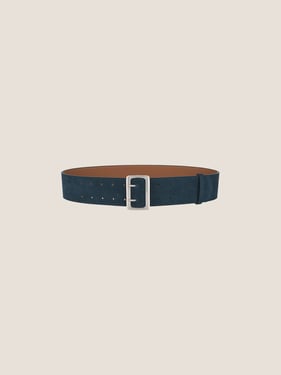 Cowhide Wide Retro Matte Belt - Navy Blue / One Size