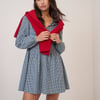 Blue Gingham Balloon Sleeve Mini Dress