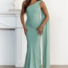 Sultry Drape One Shoulder Maxi Dress Sage