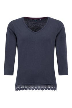 Weird Fish Delis Organic Cotton Lace Hem Top Navy Size 8