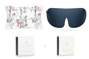 Hummingbird and Midnight Blue Silk Sleep Gift Set - Standard Pillowcase