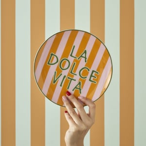 Line Striped Porcelain Dessert Plate - Orange