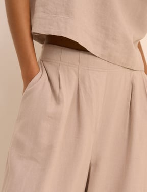 Sand Linen-Blend Silsoe Clean Wide Leg Trousers
