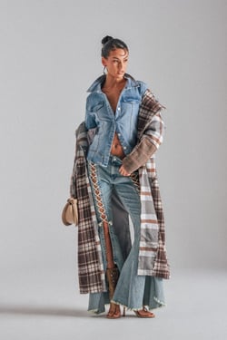 AKIRA Mixed Feelings Patchwork Trench Coat | Size 1X