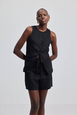 Hemp Vest Jacket in Black - Black / 2XL