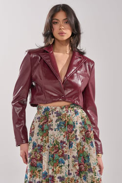 AKIRA Penny Cropped Faux Leather Blazer | Size XL