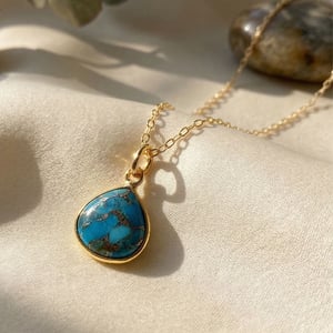 Blue Turquoise December Birthstone Gold Plated Necklace