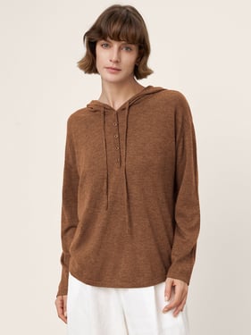100% Extra-Fine Merino Wool Knit Hooded Sweatshirt SIA - Walnut / L