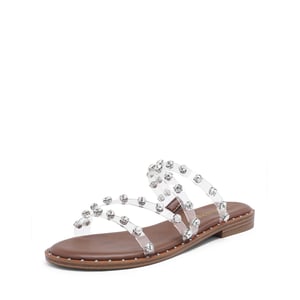 DREAM PAIRS Clear Studded Rhinestone Flat Sandals