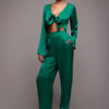 Goddiva Cut Out Satin Romper - Emerald