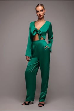 Goddiva Cut Out Satin Romper - Emerald